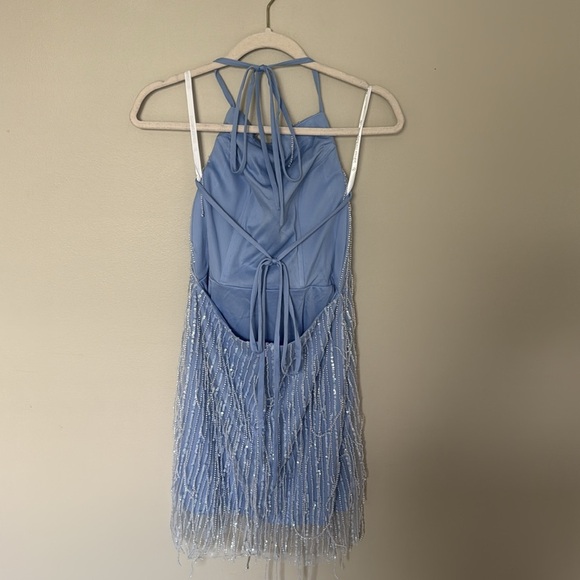 Sophia Thomas beaded mini dress in blue size 4 - Picture 4 of 9